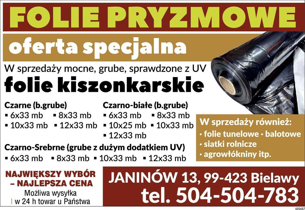 Folia pryzmowa czarna, czarno-biała , srebrna .pryzmowe kiszonkarskie