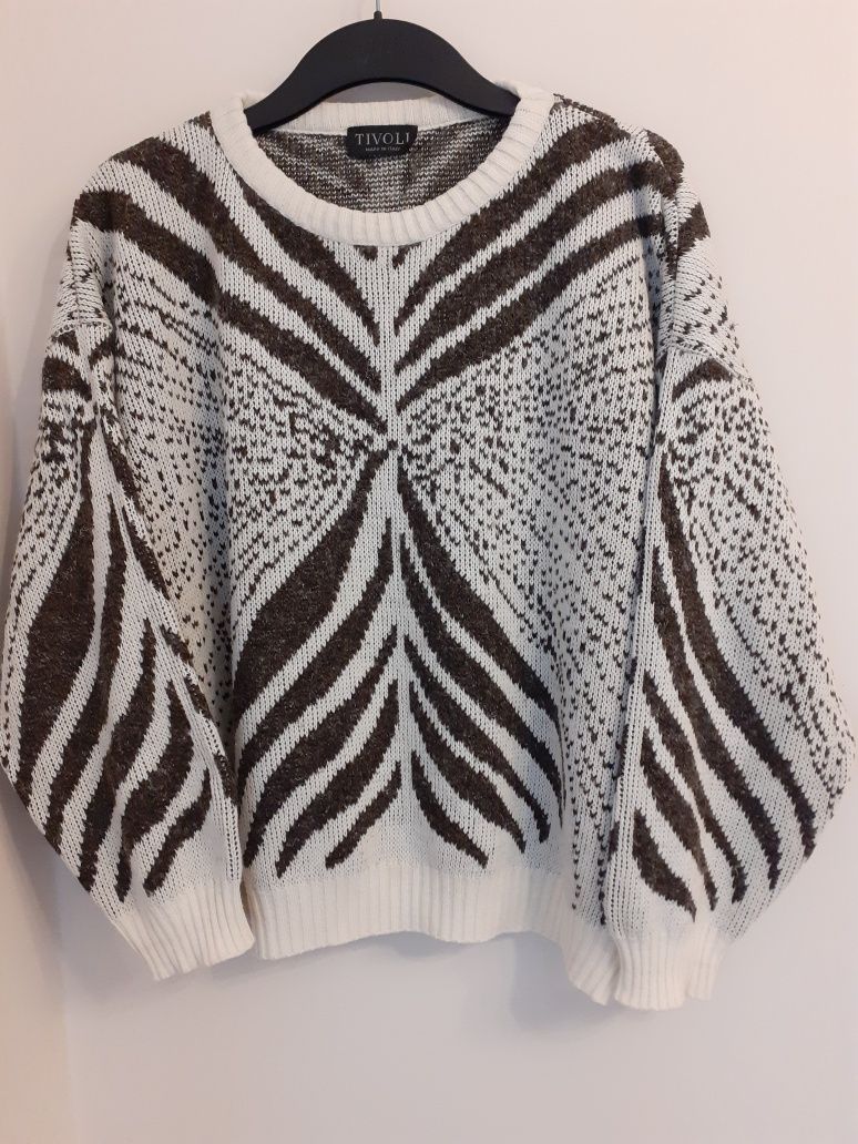 Swetr sweter vintage M 38 L 40 biało czarny wzory