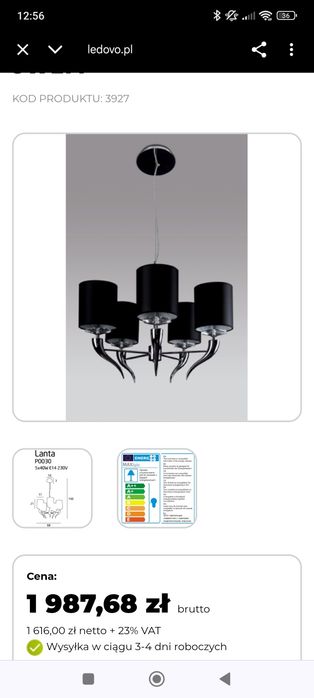 Lampa Lanta 5 kloszy czarna