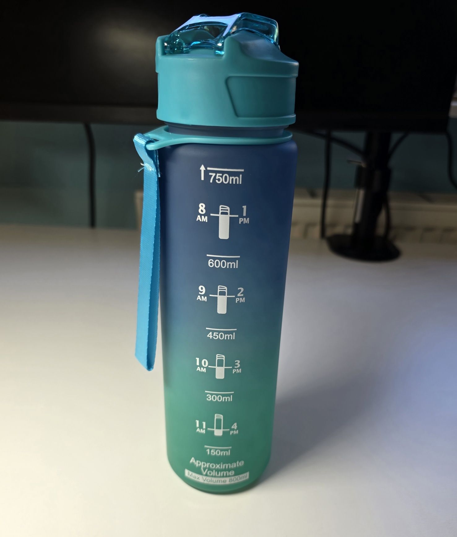 Bidon Fitness Siłownia 750 ml Butelka motywacyjna Niebiesko Zielona