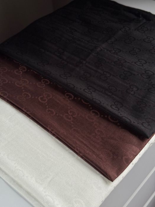 Шарфи Gucci шоколадний чорний білий палантин 180см шовк і кашемір