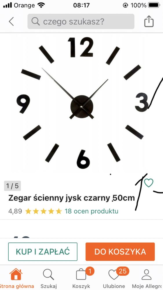 Zegar ścienny naklejany jysk 50 cm