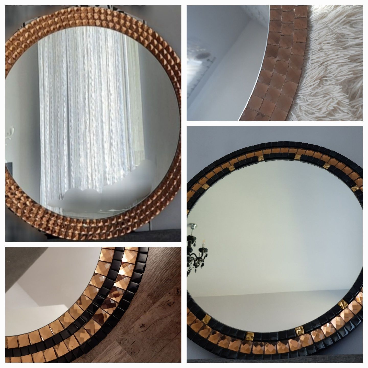 LUSTRO OKRĄGŁE  CZARNA rama ,kryształki  50cm 55 ,60cm 70cm  80 90