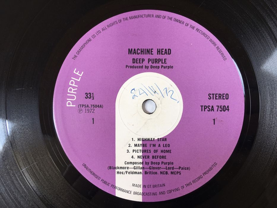 Deep Purple Machine Head UK 1 PRESS VG