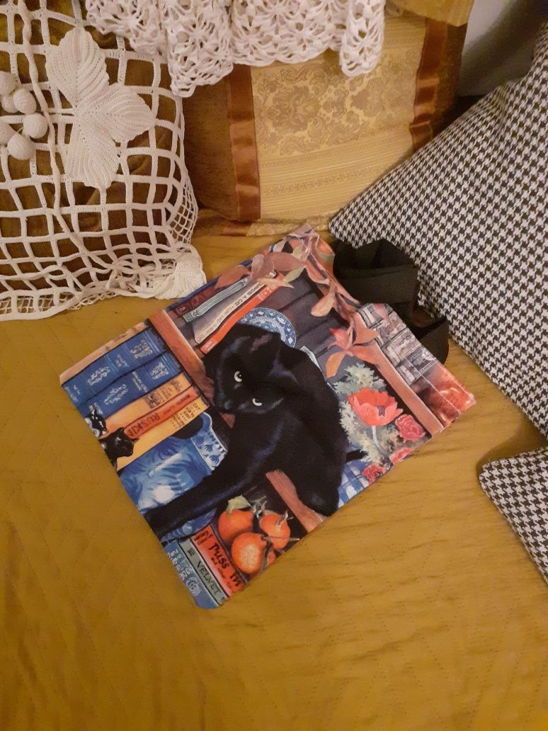 NOWA Torba na zakupy 36x31cm czarny kot biblioteczka