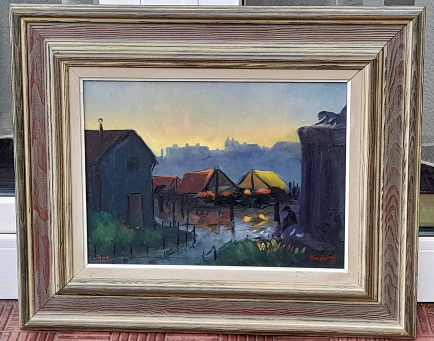 Widok na Paryż, obraz olejny, deska, sygnowany