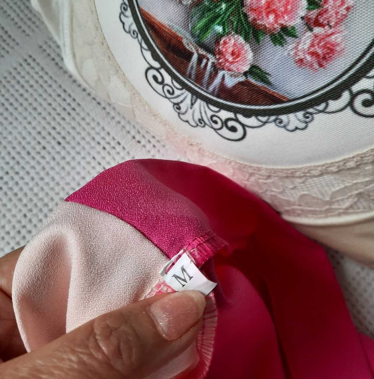 Nowy różowy szlafrok róż pudrowy fuksja narzutka wdzianko podomka S/M