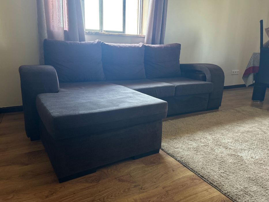 Sofá castanho 3 lugares+ chaise long