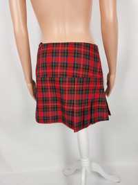 Czerwona spodnica mini plisowana w szkocką kratę Cropp S 36