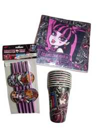 Monster High zestaw urodzinowy Serwetki kubeczki słomki