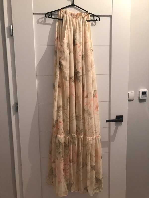 Długa sukienka H&M S M pastelowe kwiaty nowa