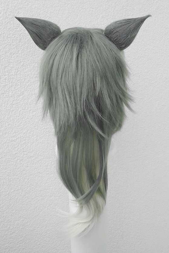 Peruka szara zielona z uszkami cosplay wig Legosi Beastars