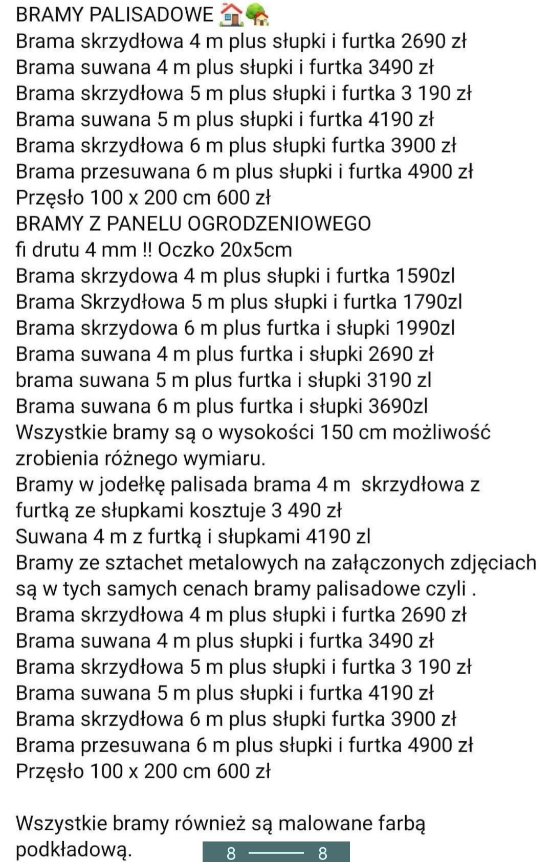 Brama skrzydłowa 4m TYLKO 2690zł