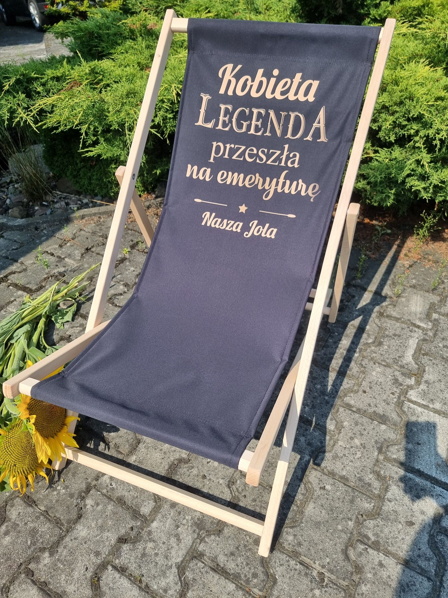 Leżak na urodziny z dedykacją drewniany 60 urodziny lato Jola