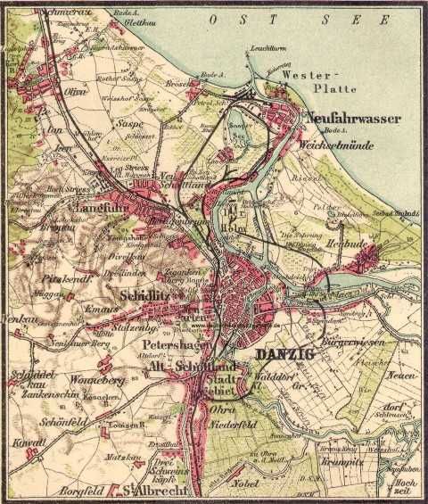 1918 r. Gdańsk - Danzig stara mapa - reprint