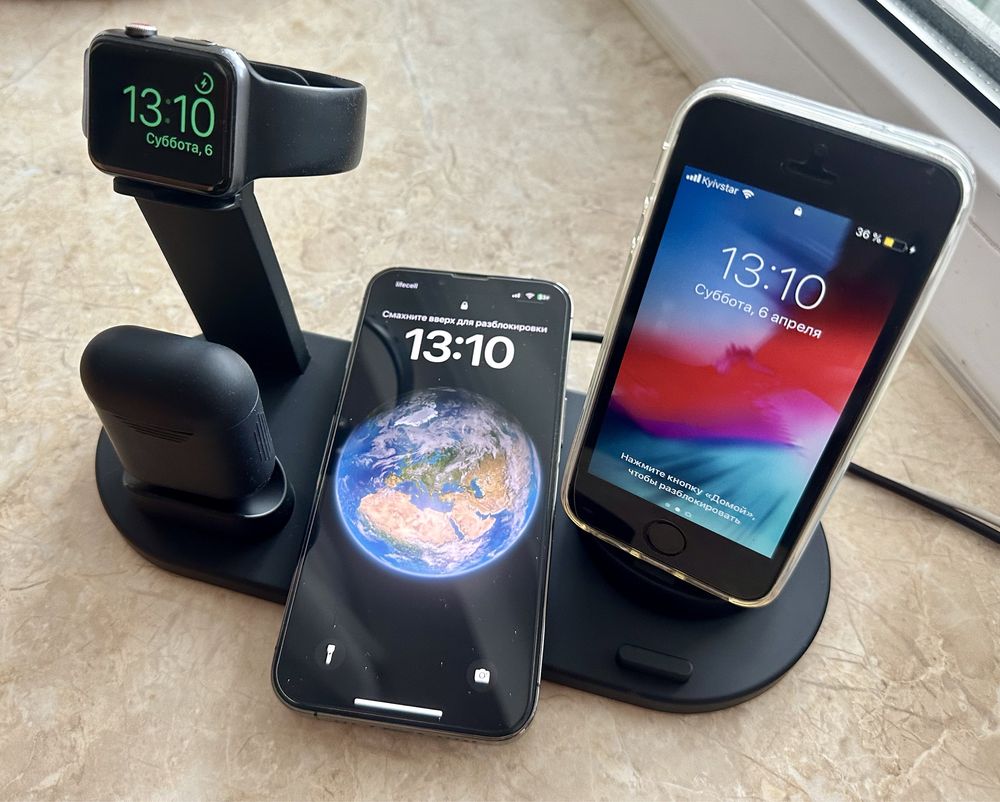 Зарядний пристрій 5 в 1 iPhone Samsung Xiaomi Airpods Apple Watch