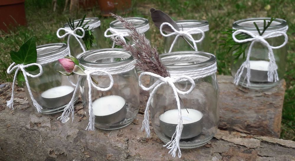 Świeczniki/lampiony szklane, ręcznie zdobione, HANDMADE, Boho