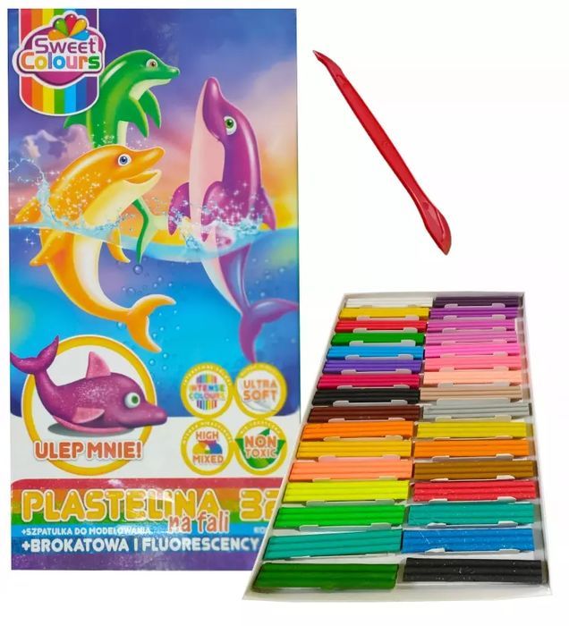 Plastelina na fali brokatowa i fluo 32 kolory. Sweet colours