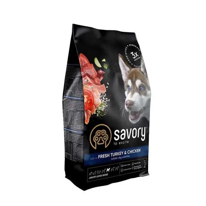 Сухий корм для цуценят Savory Junior Large 3 кг - індичка та курка