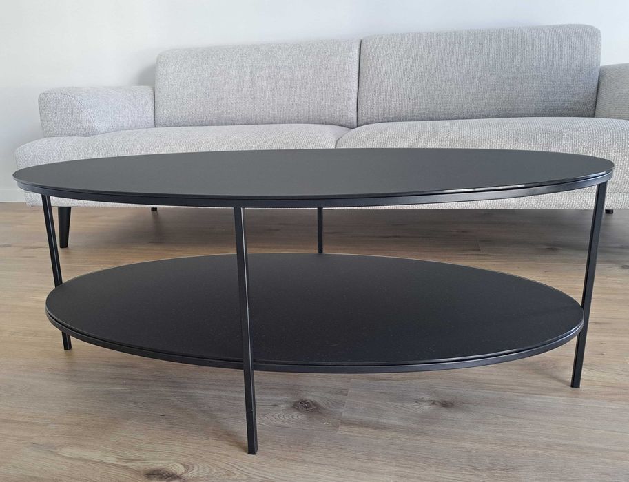 Mesa de centro oval de vidro temperado e metal (como nova)