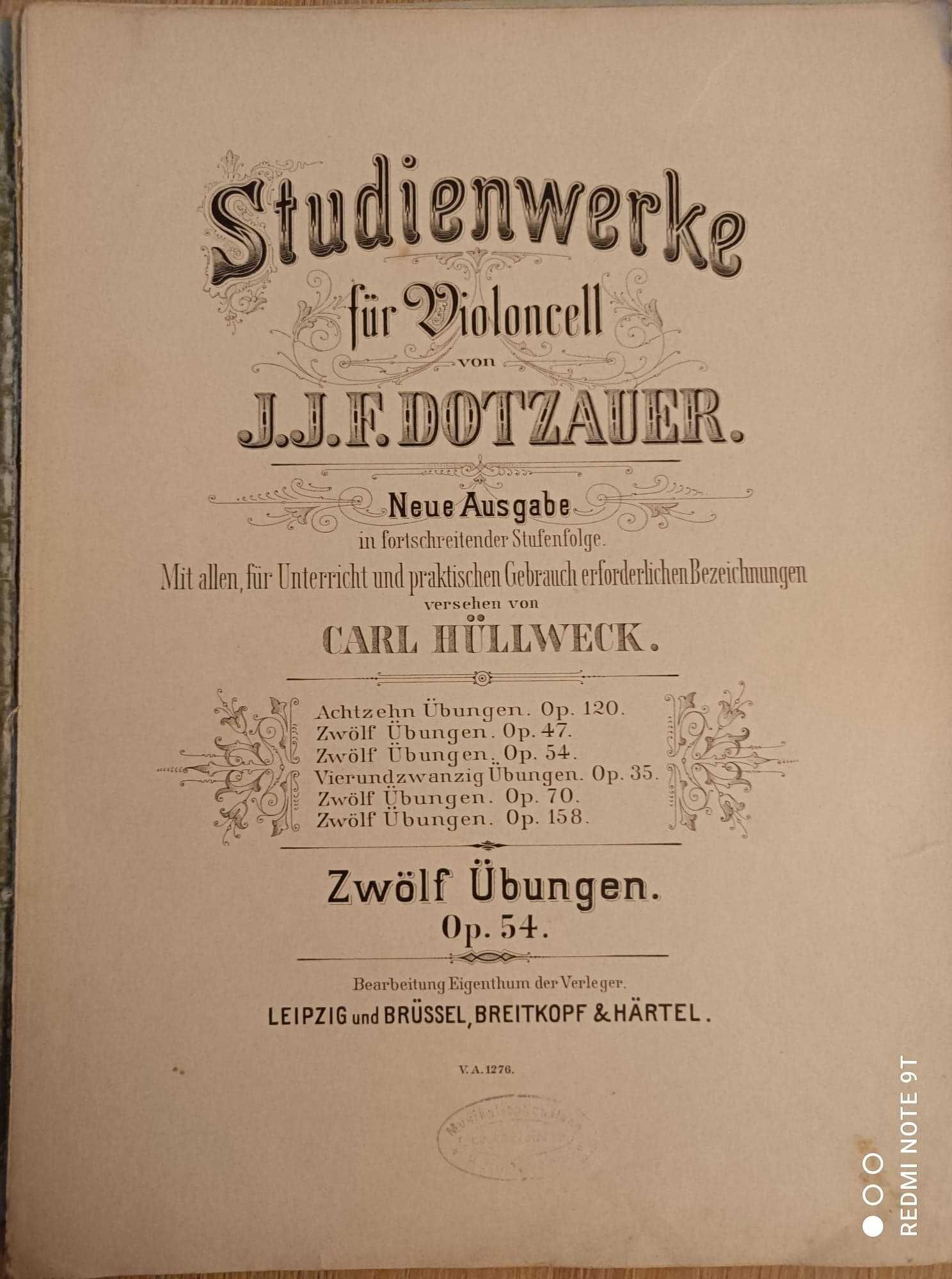 Nuty na wiolonczelę  Dotzauer  12 etiud op.54  wyd. Breitkopf  Hartel