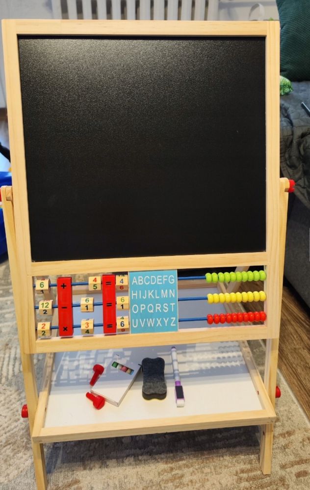 Dwustronna Tablica Edukacyjna Drewniana dla Dzieci 3w1 - Magnetyczna