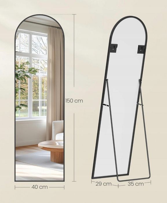 Nowe Lustro stojące lub wiszące rama metal 40 x 150 cm hartowane szklo