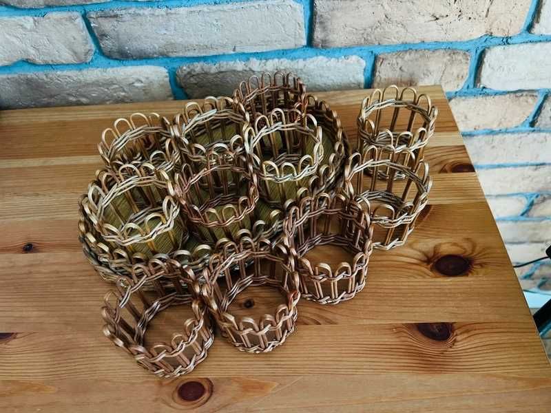 Uchwyt wiklinowy do szklanek 11 sztuk + taca Styl Retro Vintage