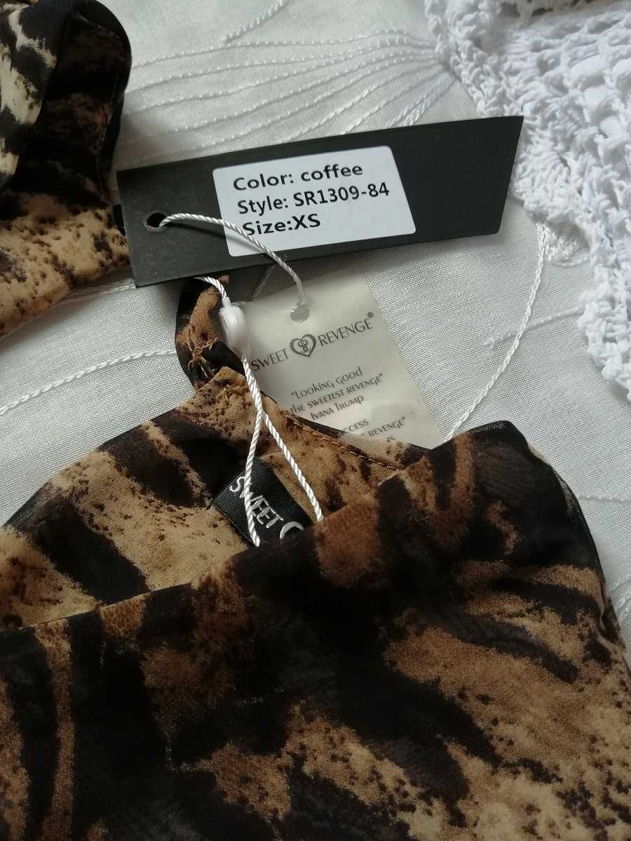 Sweet Revenge boho frędzle zwierzęcy pantera leopard coffee camel XS