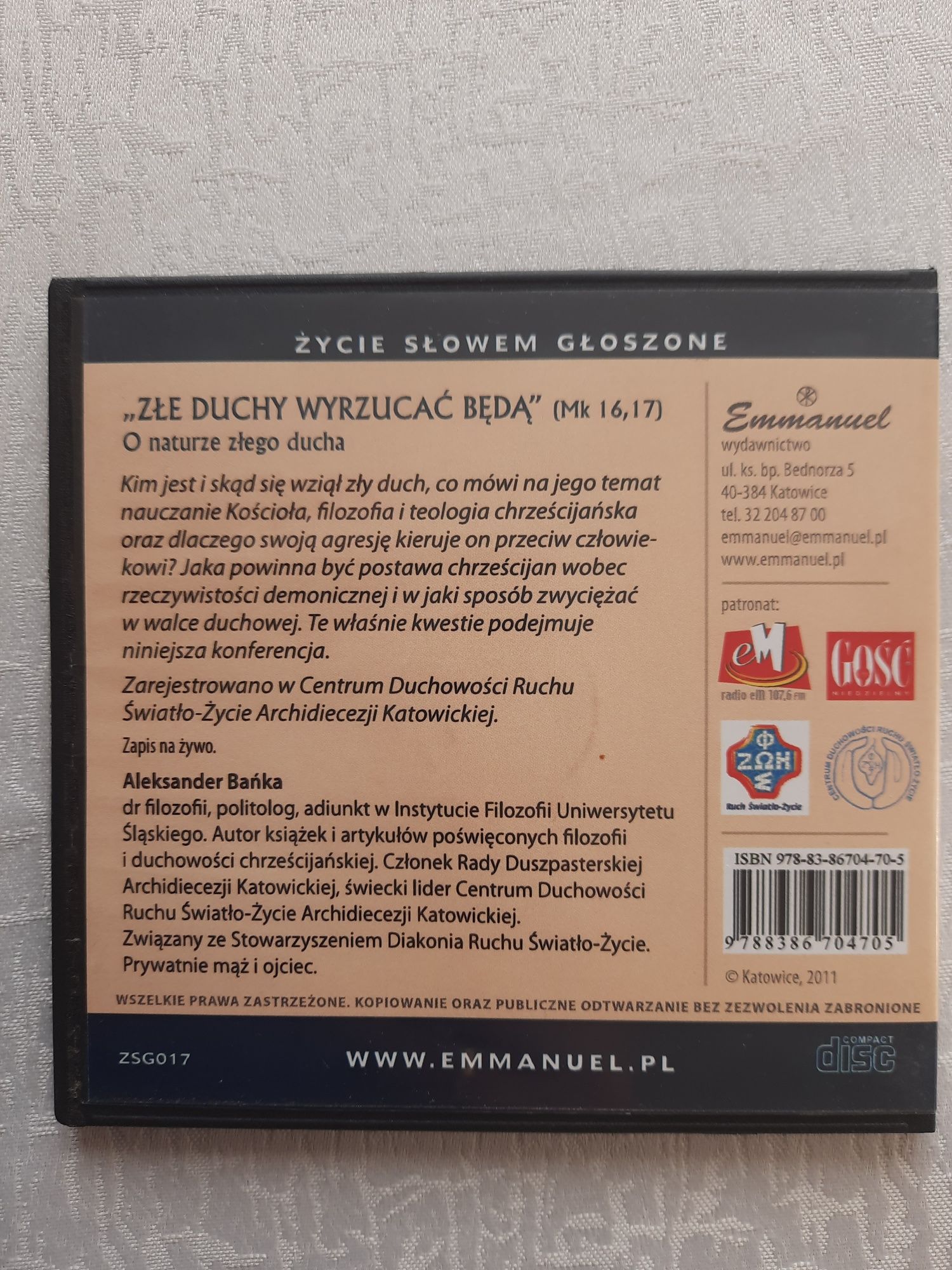 A. Bańka "Złe duchy wyrzucać będą. O naturze złego ducha" płyta CD