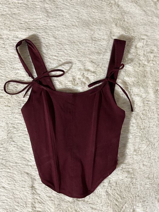 BERSHKA Топ з бантиками бордовий