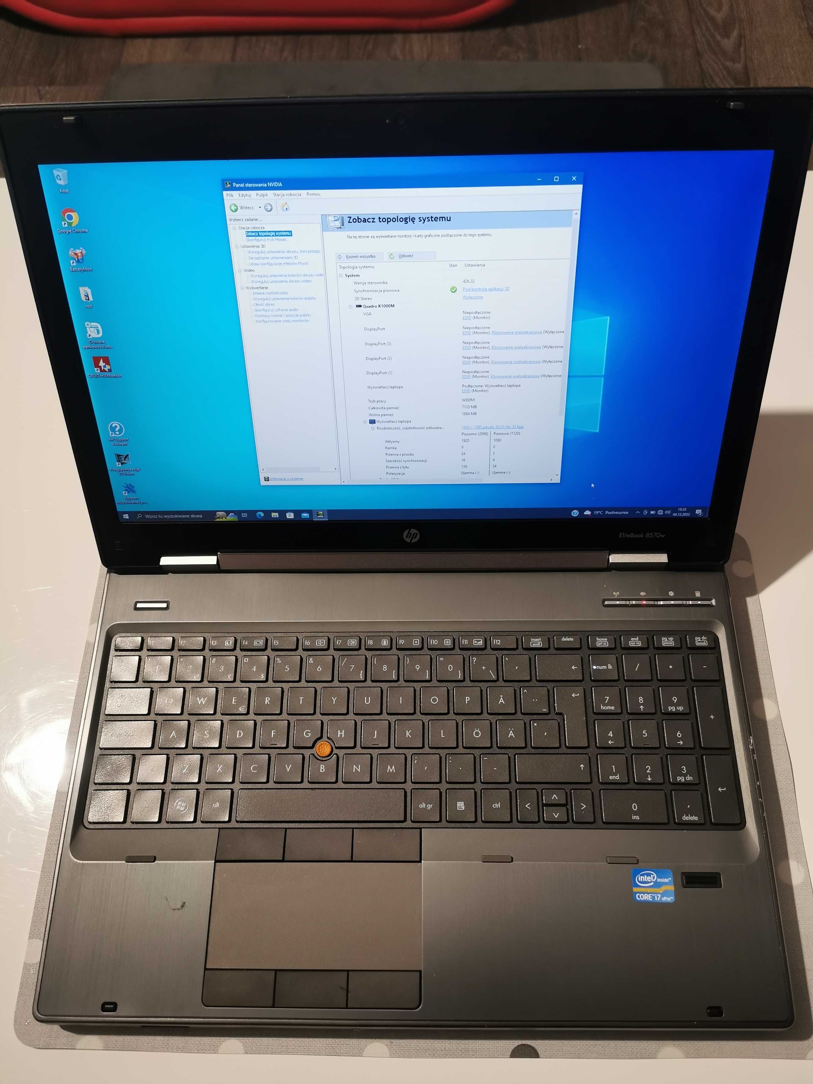 HP EliteBook 8570w Win10 Pro + Office 2019 dysk SSD 256GB