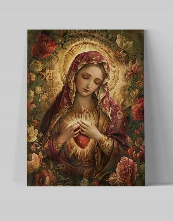 Obraz na płótnie "Serce Matki Bożej" 45x60 cm - sztuka sakralna