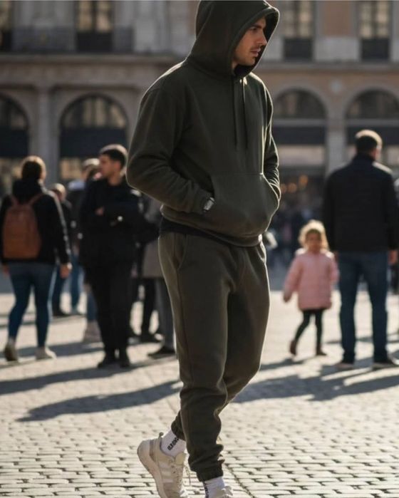 Якісний флісовий чоловічий костюм з капюшоном  двосторонній фліс-пол