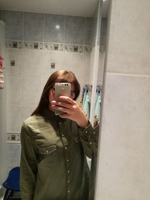 Koszula damska zielona na guziki z kołnierzem