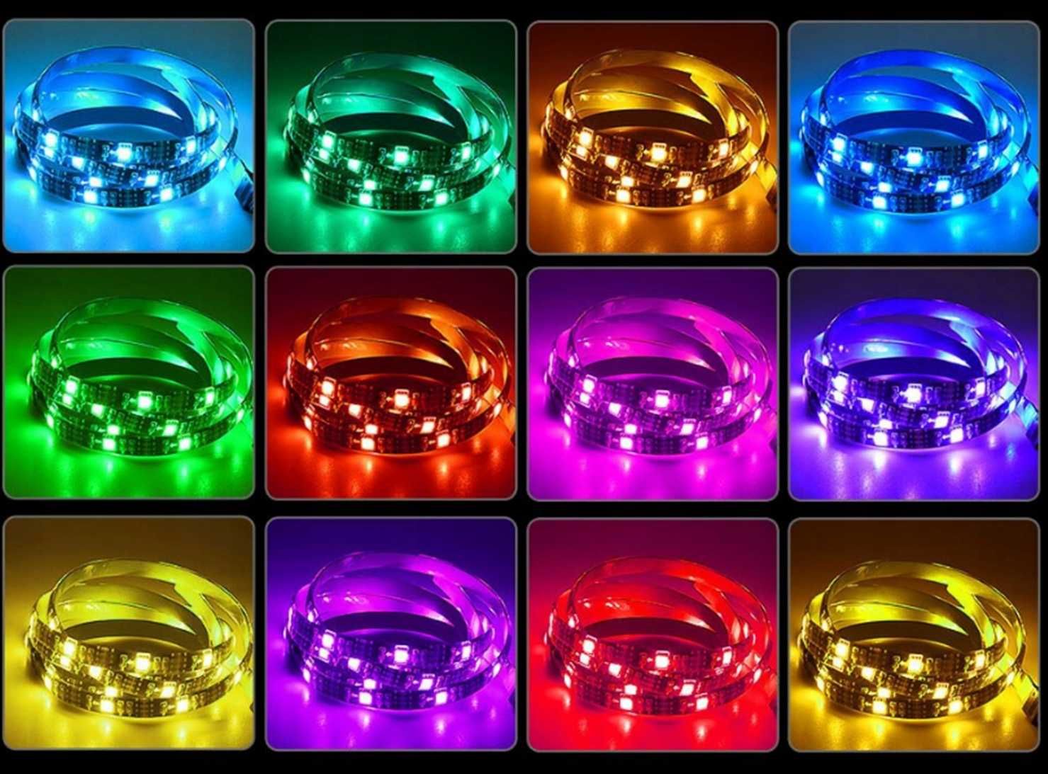 TAŚMA LED kolorowa samoprzylepna RGB BIAŁY ZIMNY 5 metrów z pilotem