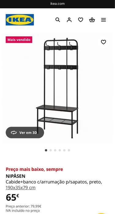 Cabide banco com sapateira Ikea NIPÅSEN