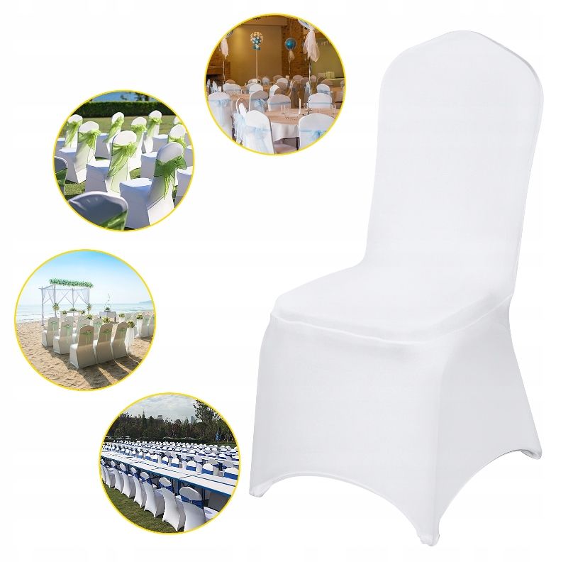 Pokrowce Na Krzesła Białe Elastyczne 50Szt ŚLUB komunia, Chrzest