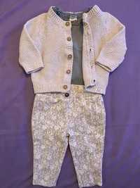 Komplet niemowlecy spodnie bluzka sweterek dla dzieczynki 68