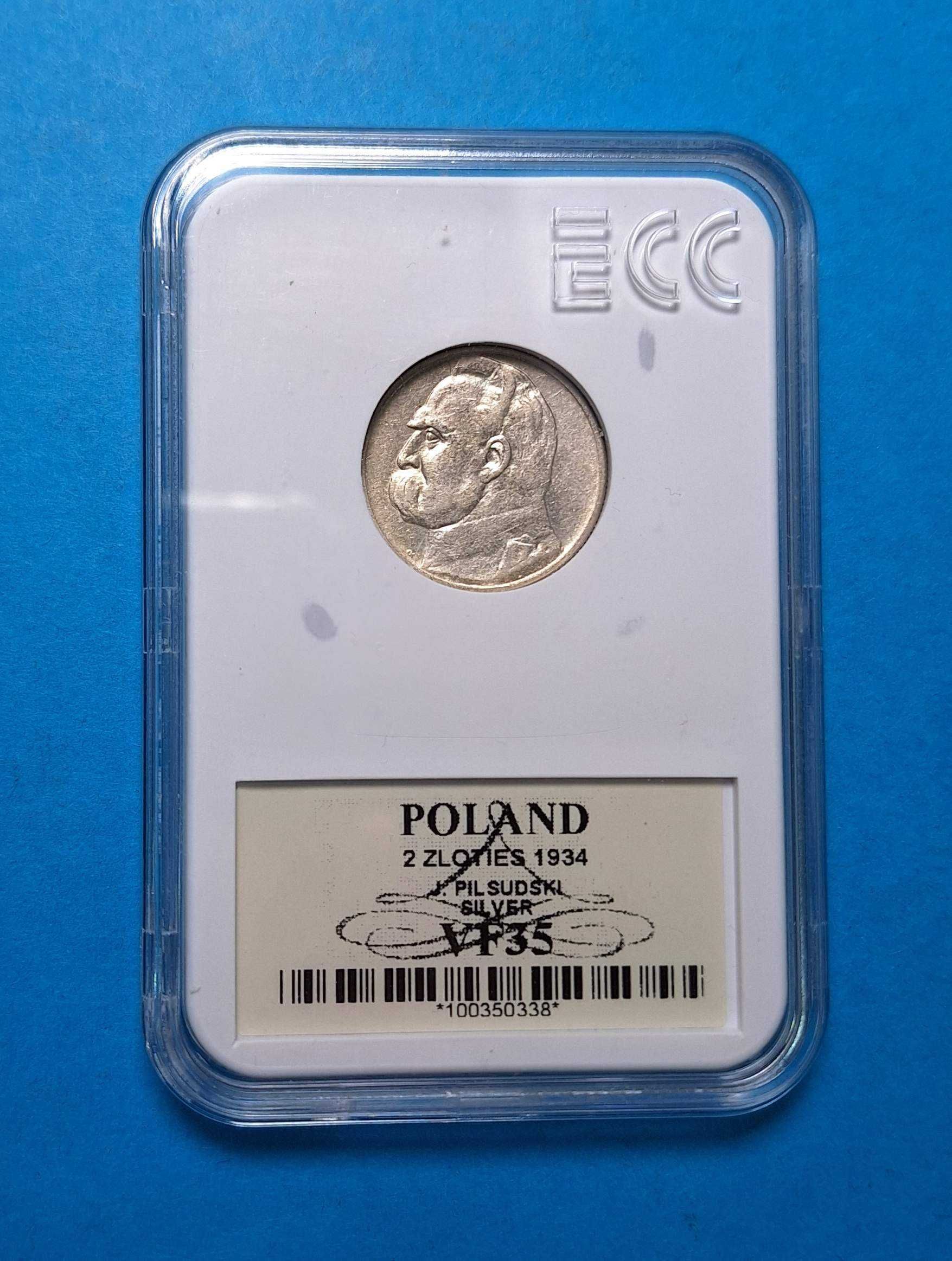 Polska II RP 2zł 1934 Józef Piłsudski, bdb stan, GRADING, srebro 0,750