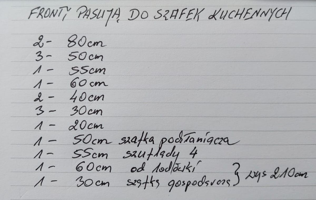 Fronty szafek kuchennych – komplet + blaty

Sprzedam komplet frontów d