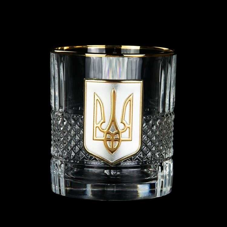 Набір кришталевих склянок для віскі Тризуб 6 шт декор срібло та золото