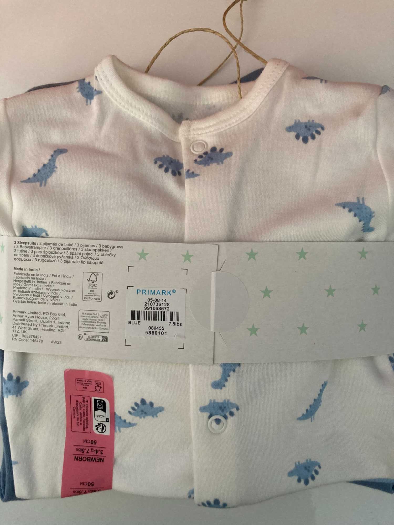 Pack 3 Babygrows Primark - Tamanho 1 mês    NOVO