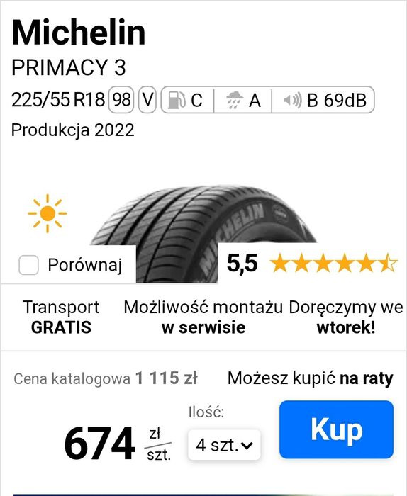 50 km 4x 225/55 R 18 Michelin Primacy 3 98V z auta salonowego