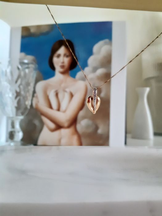 Zloto 585 Naszyjnik YES Łańcuszek z przywieszką Serce z diamentem