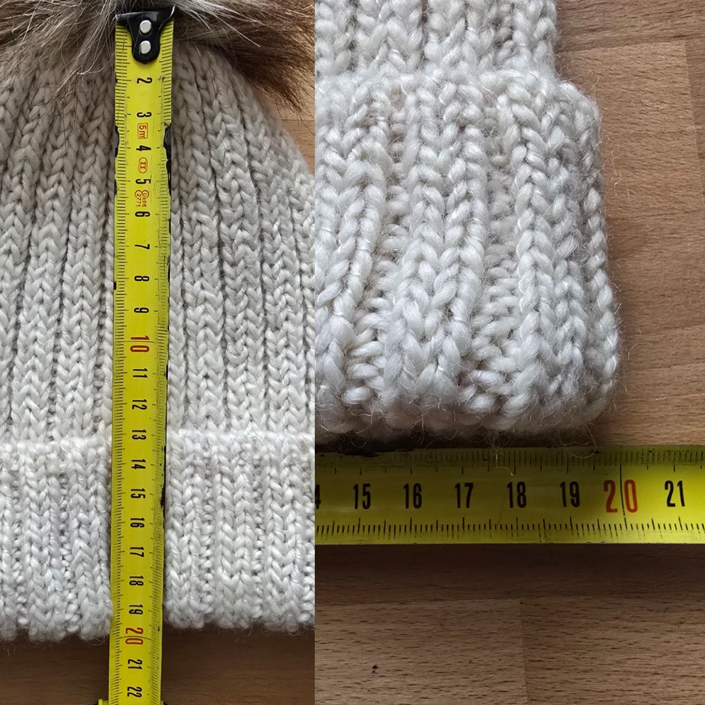 Czapka z bąblem HM wełna beżowa wool nude