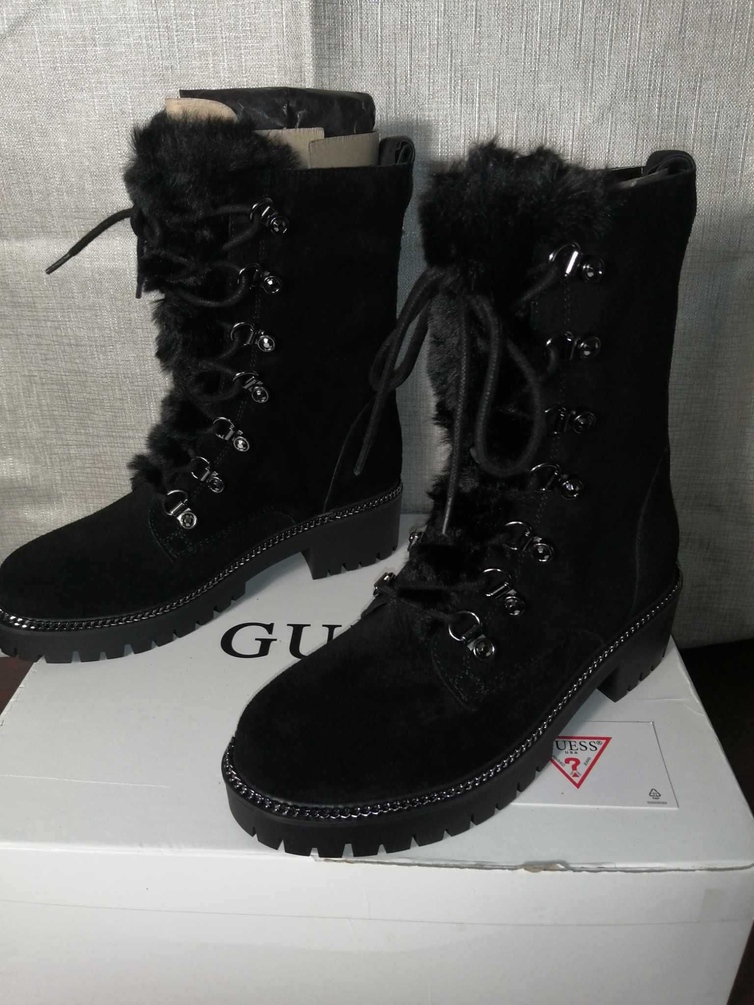 GUESS Icconn Botki Damskie Zamszowe 36 Oryginalne Buty Wysokie Czarne