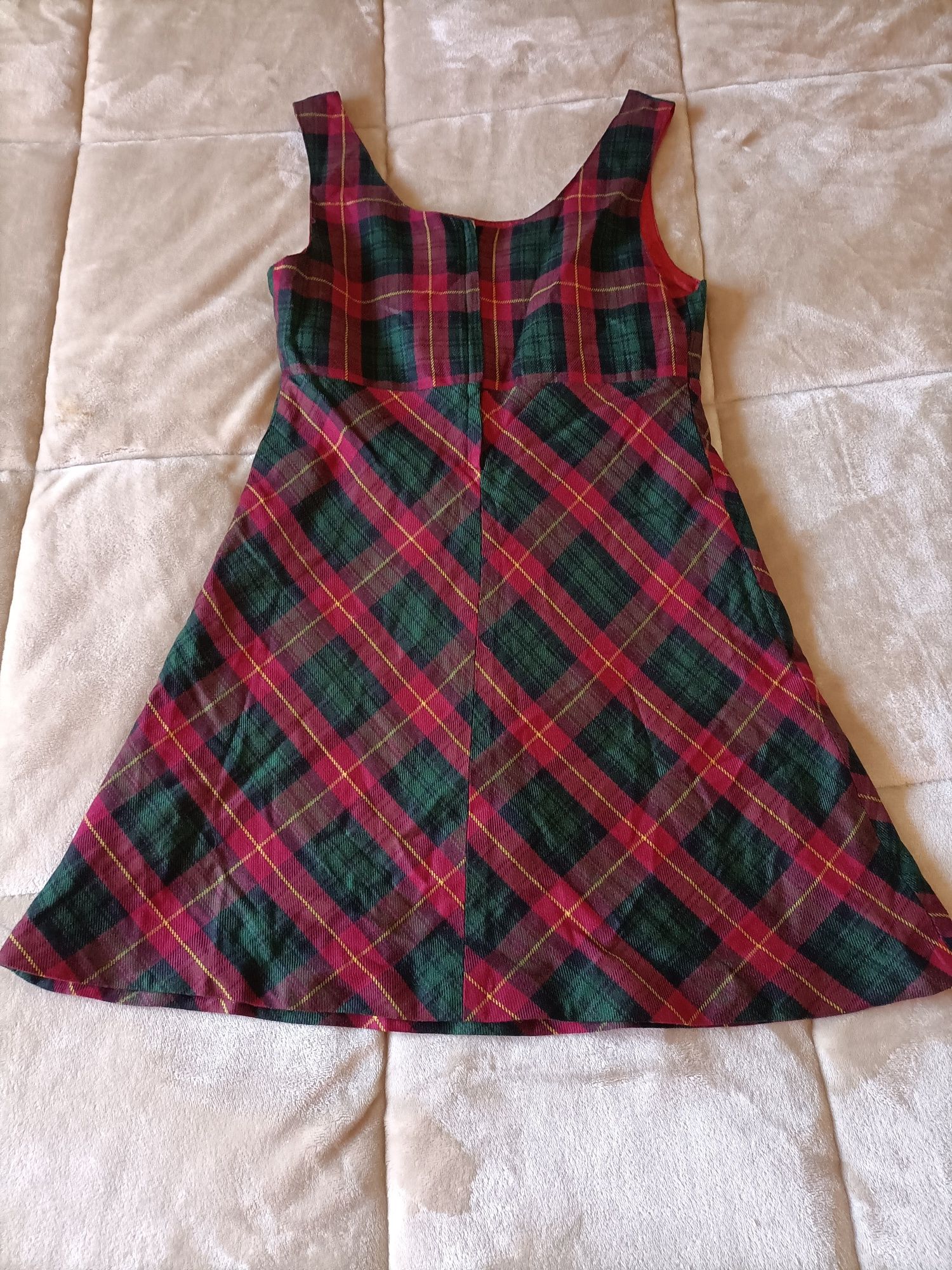 Vestido com padrão verde vermelho S