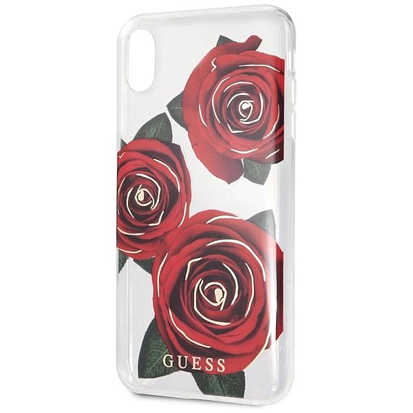 Etui Guess Flower Desire Red Roses na iPhone Xs Max - przezroczyste
