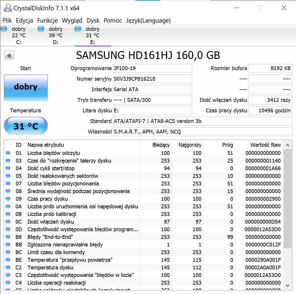 Dysk twardy SATA II Samsung 3,5" 160GB / 7200 RPM / 8mb cache